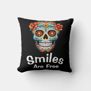Smiles Are Free, Just Like the Joy of Sugar Skulls Throw Pillow