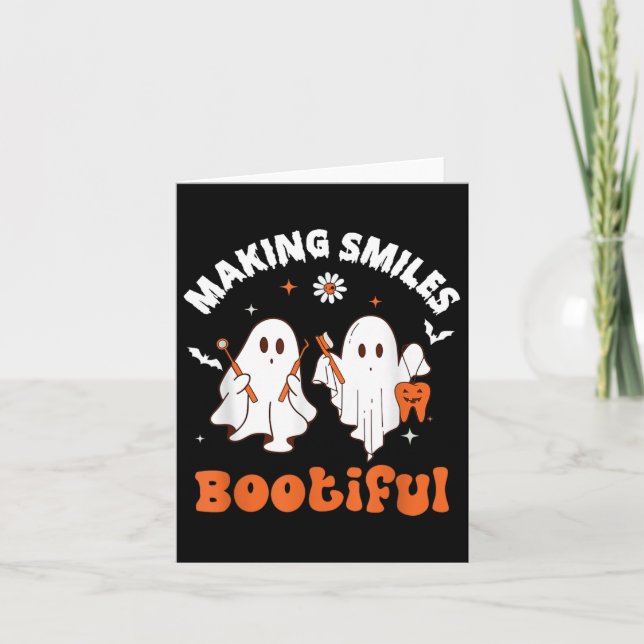 Smiles Bootiful Funny Ghost Dentist Halloween Dent Card (Front)