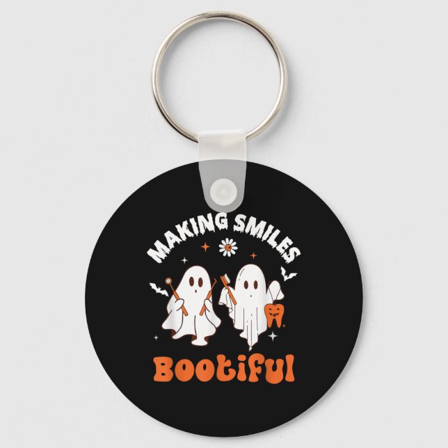 Smiles Bootiful Funny Ghost Dentist Halloween Dent Keychain (Front)