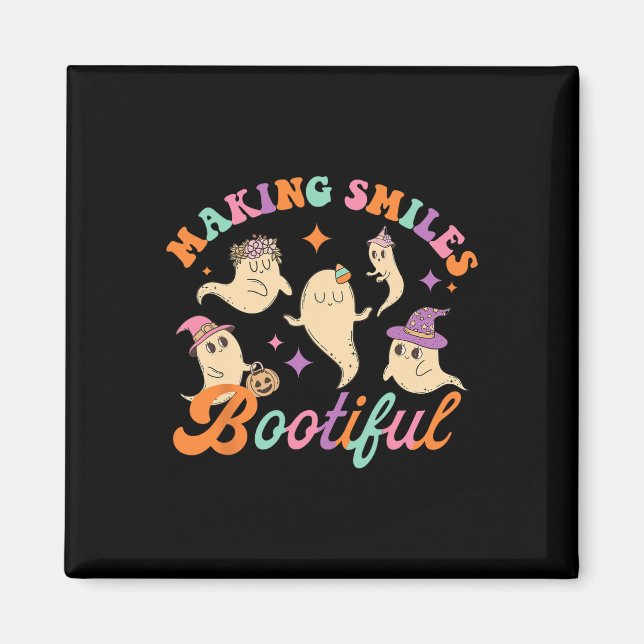 Smiles Bootiful Funny Ghost Dentist Halloween Dent Magnet (Front)