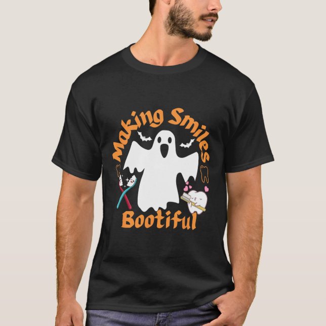 Smiles Bootiful Funny Ghost Dentist Halloween Dent T-Shirt (Front)