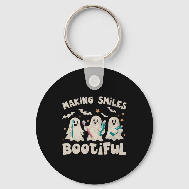 Smiles Bootiful Halloween Funny Ghost Dentist Dent Keychain (Front)