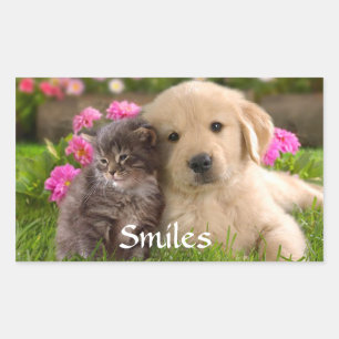 Smiles Golden Retriever Puppy  & Kitten  Sticker