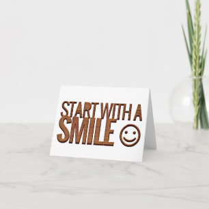 Smiles Hello Happy Face Brown Wood Motivational Card