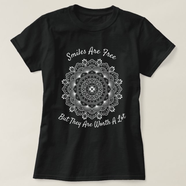 Smiles Inspirational White Mandala Dream Catcher T-Shirt (Design Front)