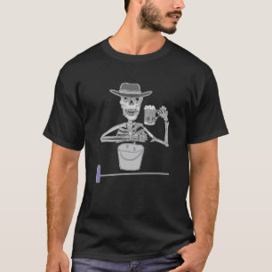 Smilesfunny Funny Skeleton Drinking Beer With Mop T-Shirt