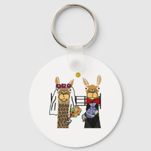 Smileteessports Fun Llama Bride And Groom Pickleba Keychain