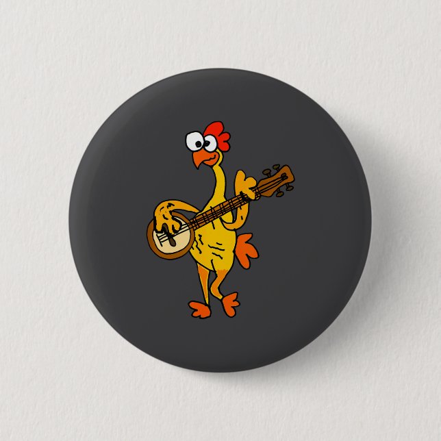 Smileteestank Funny Rubber Chicken Playing Banjo C 2 Inch Round Button (Front)