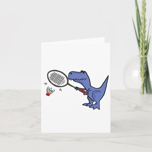 Smiletodaytees Fun T-rex Dinosaur Playing Badminto Card (Front)