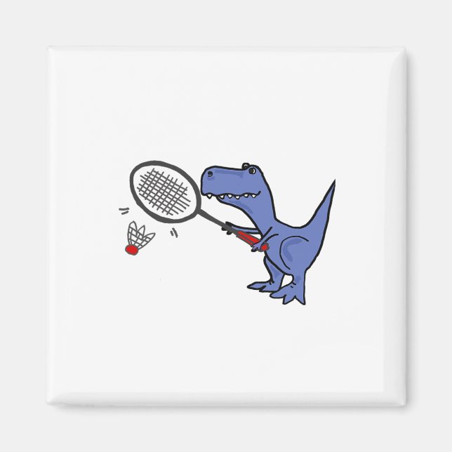 Smiletodaytees Fun T-rex Dinosaur Playing Badminto Magnet (Front)