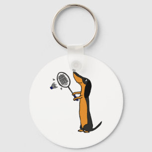 Smiletodaytees Funny Dachshund Dog Playing Badmint Keychain