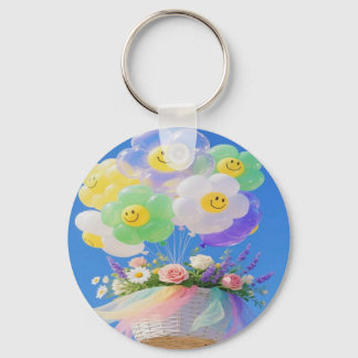 Smiley Balloon and Flower Basket Keychain 