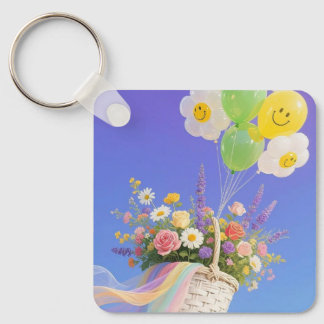 Smiley Balloon and Flower Basket Keychain