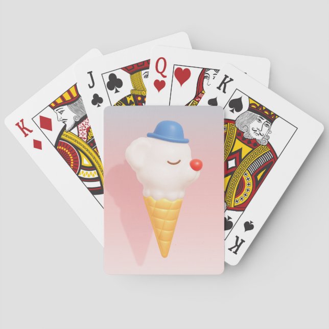 Smiley Cone: 3D Cute Dog Ice Cream Character Art Playing Cards (Back)