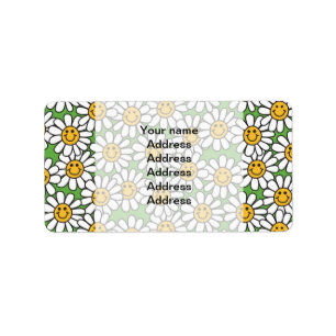 Smiley Daisy Flowers Pattern Label