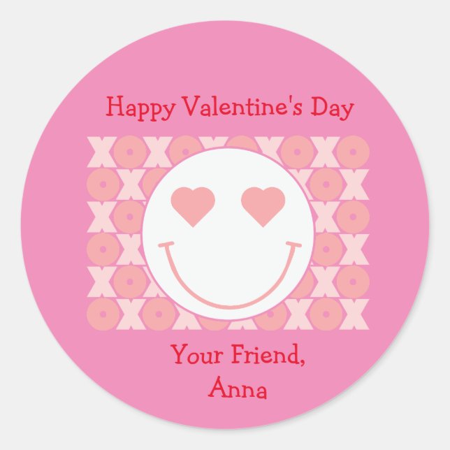 Smiley Face Personalized Valentine Party Sticker (Front)