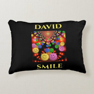 Smiley face throw pillow in black with custom name