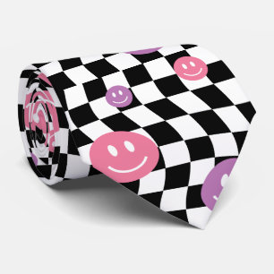 Smiley Groovy Retro Chequerboard, Y2K 90s Tie