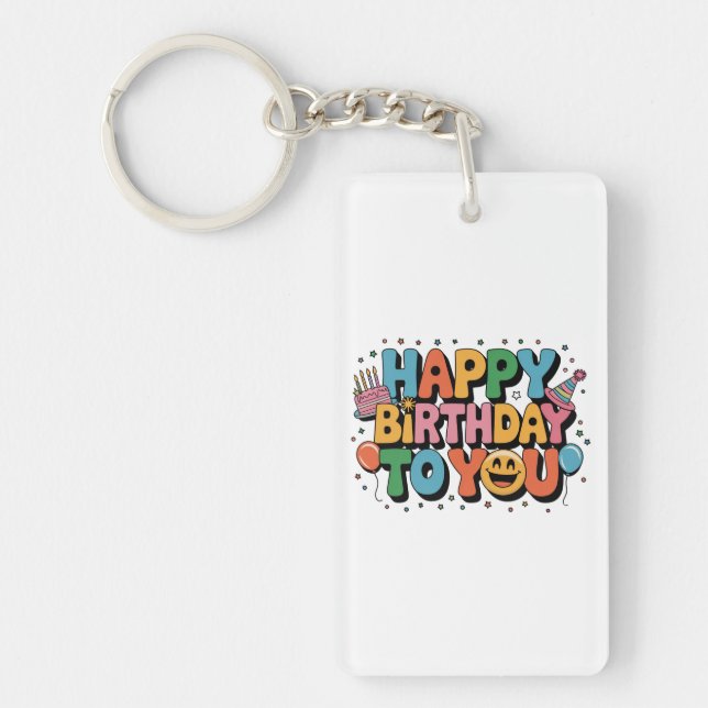 Smiley Happy Birthday Keychain (Front)