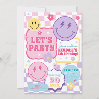 Smiley Preppy Face Colourful Birthday Invitation
