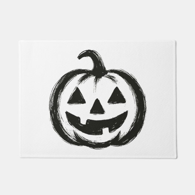 Smiley Pumpkin – Ink Brush Halloween Design on  Doormat (Front)