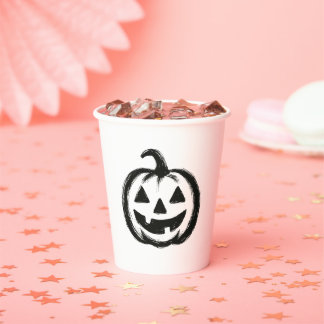 Smiley Pumpkin – Ink Brush Halloween Design on  Paper Cups