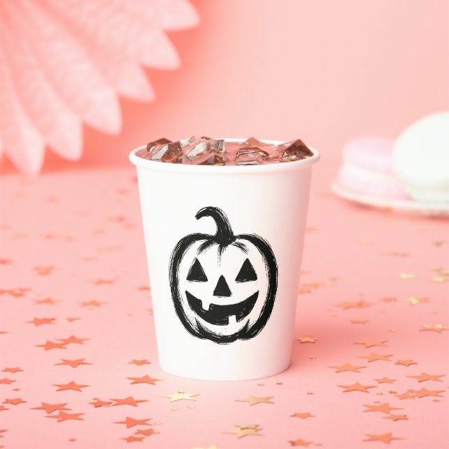 Smiley Pumpkin – Ink Brush Halloween Design on  Paper Cups (Insitu)