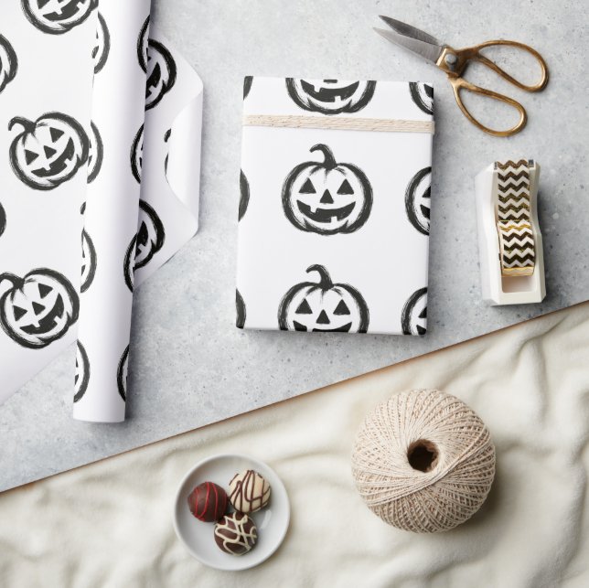 Smiley Pumpkin – Ink Brush Halloween Design on  Wrapping Paper (Crafts)
