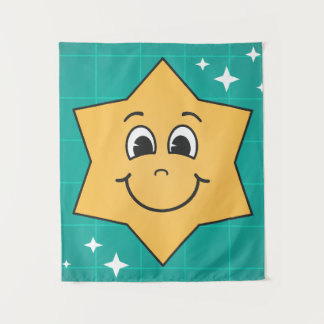 Smiley star yellow blue xmas kids design tapestry