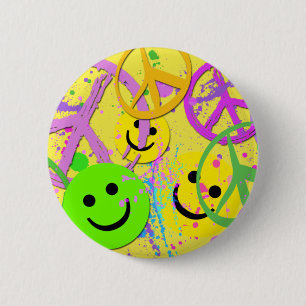 SMILEYS AND PEACE SIGNS 2 INCH ROUND BUTTON