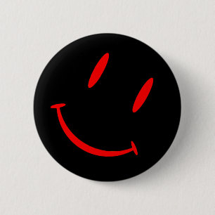 SMILIE BLACK RED 2 INCH ROUND BUTTON