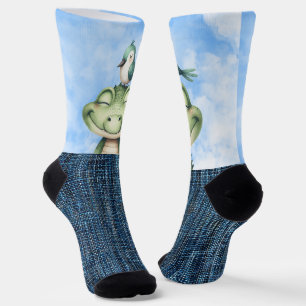 Smiling Alligator and bird Socks