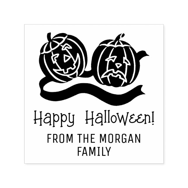 Smiling and Frowning Pumpkins Happy Halloween Name Self-inking Stamp (Design)