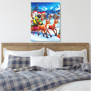 Smiling Animals Festive Sleigh Canvas 18" x 24"  Print