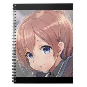 Smiling anime girl manga brown haired blue eyed notebook