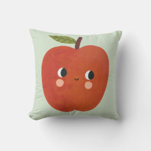 Smiling Apple Throw Pillow Cute Fruit Nursery