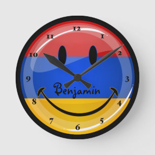 Smiling Armenian Flag Round Clock