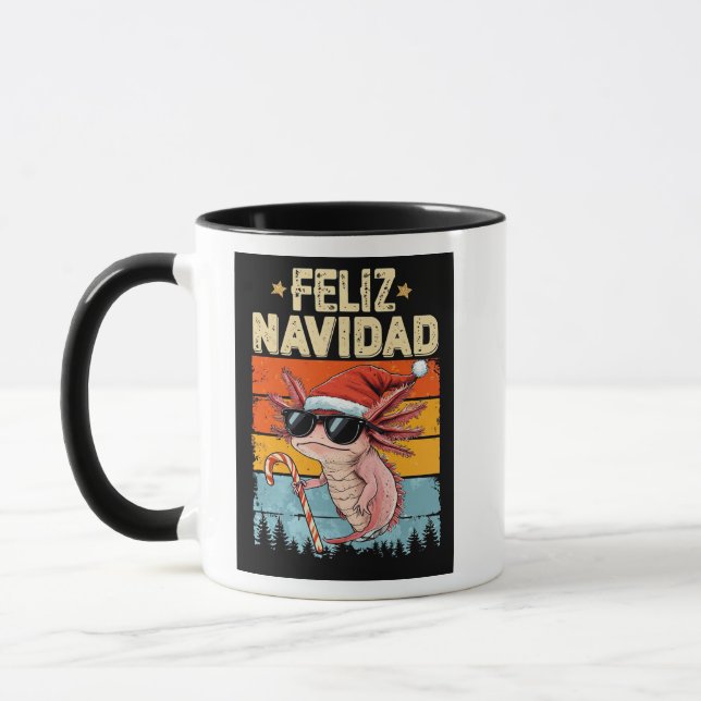 Smiling Axolotls Feliz Navidad Mug - Vintage (Left)