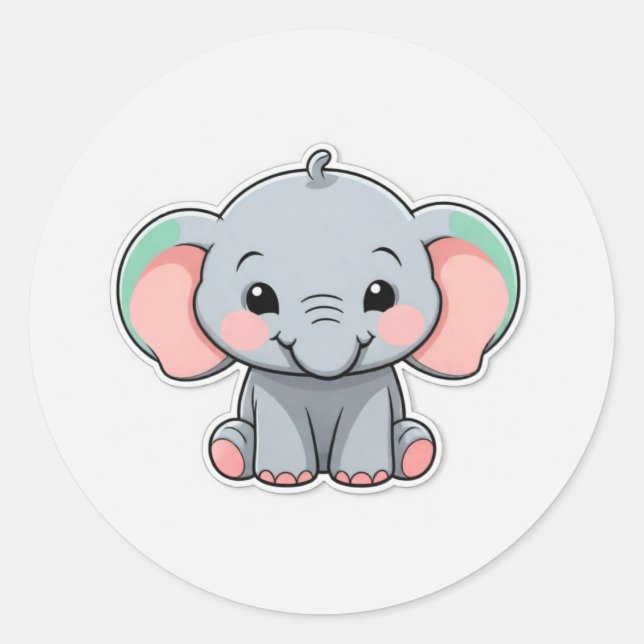 Smiling Baby Elephant with Blush Cheeks Classic Round Sticker (Front)