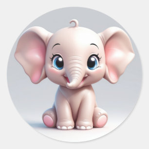 Smiling Baby Elephant with Blush Cheeks, kawaii Classic Round Sticker