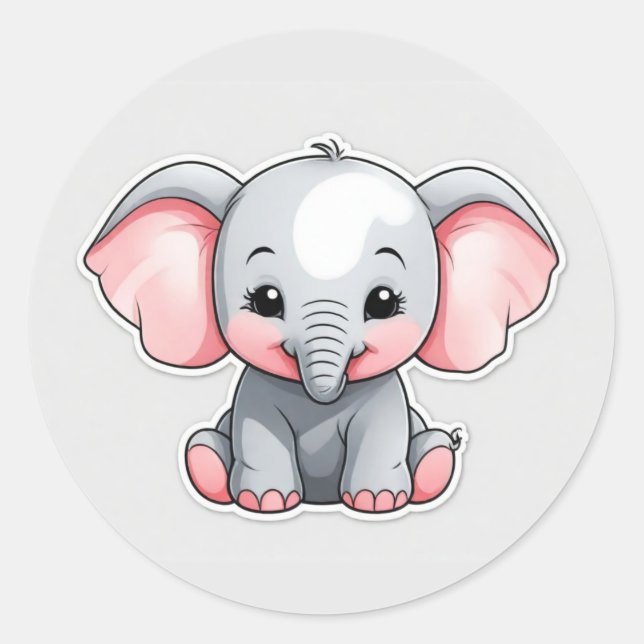 Smiling Baby Elephant with Blush Cheeks, kawaii Classic Round Sticker (Front)
