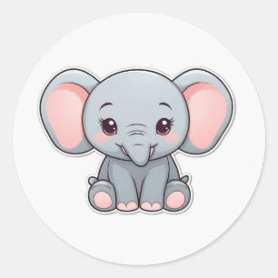 Smiling Baby Elephant with Blush Cheeks, kawaii Classic Round Sticker