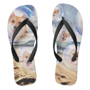 Smiling Beach Corgis Flip Flops