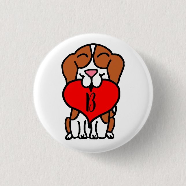 Smiling Beagle Heart Monogram 1 Inch Round Button (Front)