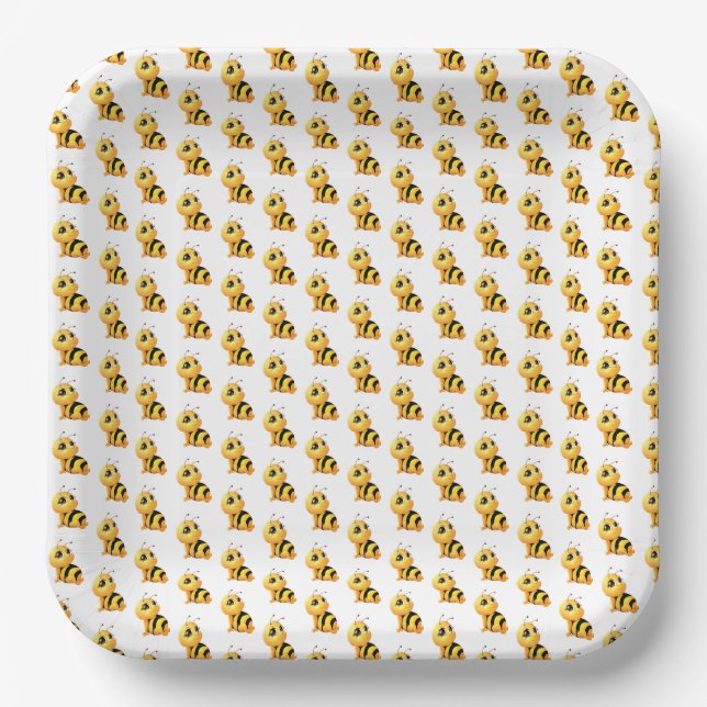 Smiling Bee Baby Shower Paper Plate (Front)