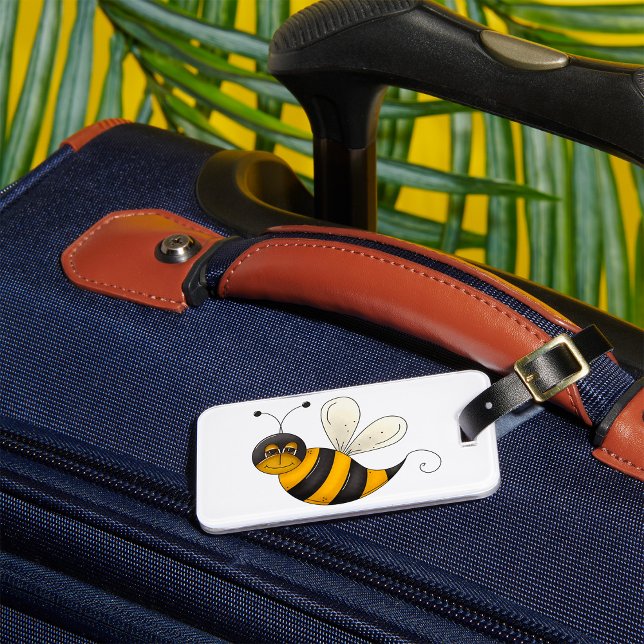 Smiling Bee Fun Bumblebee Character Luggage Tag (Creator Uploaded)