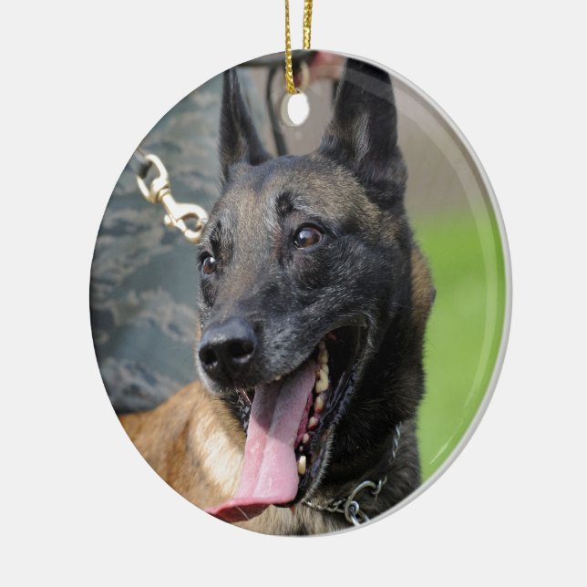 Smiling Belgian Malinois Dog Ceramic Ornament (Left)