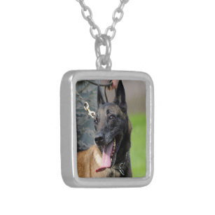 Smiling Belgian Malinois Dog Silver Plated Necklace