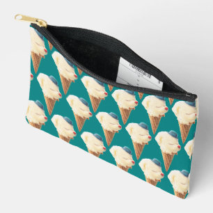 Smiling Bichon Ice Cream Pattern Teal Art Accessory Pouch