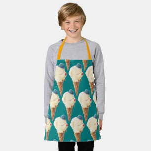 Smiling Bichon Ice Cream Pattern Teal Art Apron